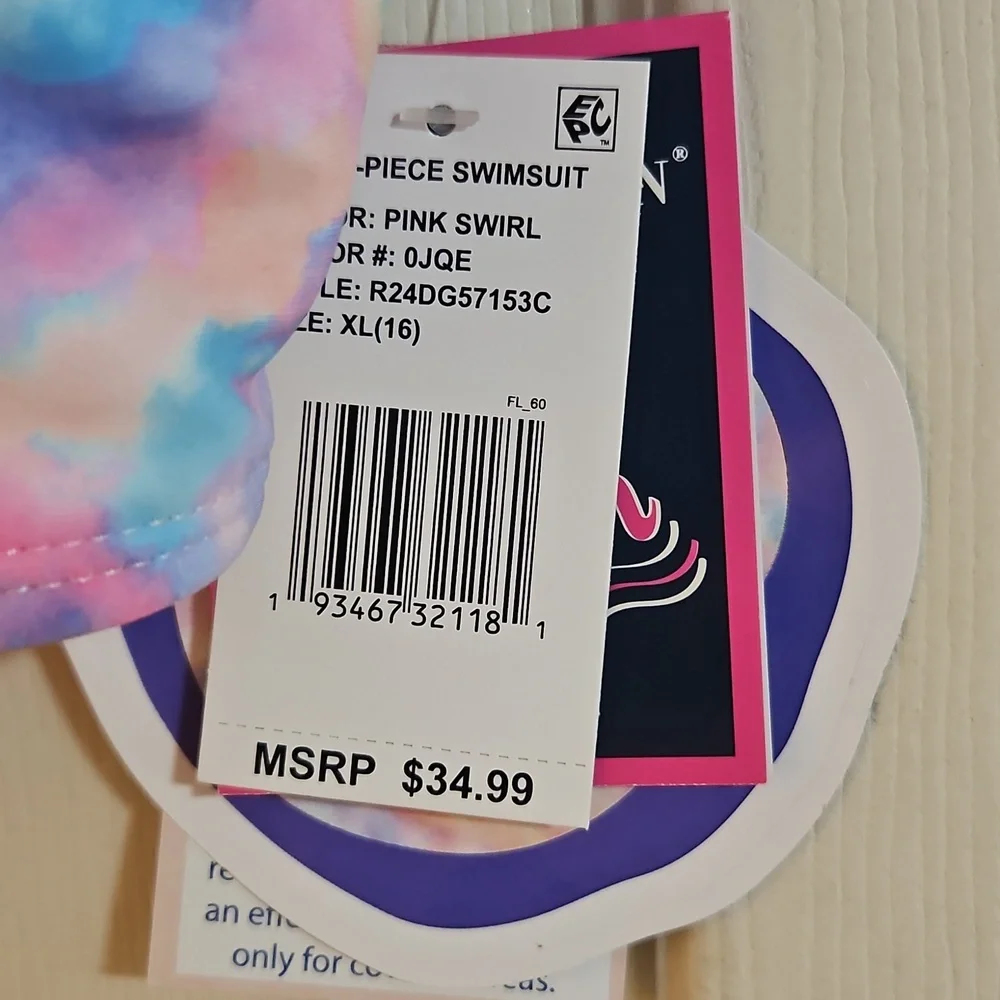 Andy & Evan Girls' Two-Piece Swimsuit: PINK SWIRL: NEW WITH TAGS: SIZE XL (16)